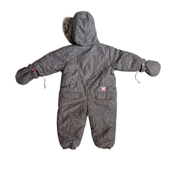 OshKosh b'Gosh Snow Suit 18 Months Girl Gray Leopard Pink Faux Fur Collar Warm - Picture 7 of 10